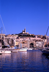 Marseilles, Bouches-du-Rhne, PACA, France: view from the harbour towards Notre-Dame de la Garde basilica - architect Henri-Jacques Esprandieu - Neo-Byzantine style - photo by A.Bartel