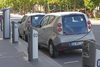 Paris, France: Pininfarina designed Bollor Bluecar cars of the Autolib' electric car sharing service at a charging station - photo by A.Bartel