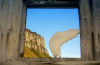 Russia - Franz Josef Land - Flora Island: whale jaw bone in window (photo by Bill Cain)