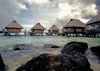 French Polynesia - Bora Bora / Pora-Pora / BOB (Society islands, iles sous le vent): Matira Point - bungalows over the world's most beautiful lagoon II  (photo by A.Walkinshaw)
