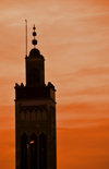Libreville, Estuaire Province, Gabon: Hassan II mosque - silhouette of the minaret at sunset - photo by M.Torres