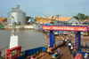 Banjul, The Gambia: ferry terminal seen from the ferry - Welcome to Banjul sign - photo by M.Torres