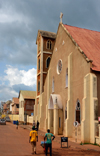 Banjul, The Gambia: Roman Catholic Cathedral of Our Lady of the Assumption - people and faade on Daniel Goddard street - photo by M.Torres