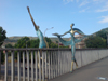 Georgia - Tbilisi: Baratashvili bridge over the Mtkvari / Kura river - sculptures - photo by N.Mahmudova