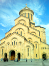 Georgia - Tbilisi: Sameba / Holy Trinity Cathedral - the main Georgian Orthodox Christian cathedral - architect Archil Mindiashvili - Avlabari  neighborhood - Elia Hill - photo by N.Mahmudova