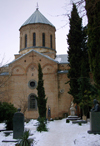 Tbilisi, Georgia: Church of St. David - the national pantheon - graves and snow - photo by N.Mahmudova