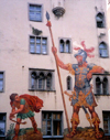 Germany - Bavaria - Regensburg: David and Goliath mural - Goliath House - Goliathhaus / Goliathstrasse - photo by M.Torres