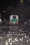Germany - Berlin: riots on May 1st - stones thrown at police vehicle - photo by W.Schmidt