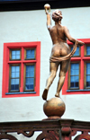 Wrzburg, Lower Franconia, Bavaria, Germany: golden derriere - statue at Marienberg fortress - photo by M.Torres