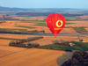 Wrzburg Kreis, Lower Franconia, Bavaria, Germany: Vodafone baloon flies over farms - from the air - photo by D.Steppuhn