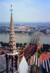 Germany / Deutschland - Cologne / Koeln / CGN: Deutz district and the rail bridge (Hohenzollernbrucke) from the Cathedral's tower - 4711 Eau de Cologne factory on the right  (photo by Miguel Torres)