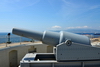 Gibraltar: 38 ton Rifled Muzzle Loading gun at Harding's Battery, Europa Point - Algeciras and its bay in the backround -  photo by M.Torres