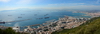 Gibraltar: panorama of Gibraltar town and the harbour - border, airport and La Linea on the right, Algeciras and its bay in the background - photo by M.Torres