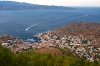 Greece - Idra island / Hydra  (Peloponnese):  from the air - the town and Aderes mountains (photo by Pierre Jolivet)