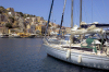 Greece, Dodecanese Islands, Halki / Chalk / Khalki / Chalce: yachts in the port of Emborios - photo by P.Hellander