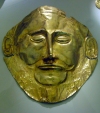Greece - Mycenae (Peloponnese): gold mask found by Heinrich Schliemann - Death Mask of Agamemnon - museum - Unesco world heritage site - photo by G.Frysinger