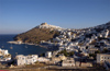 Greece, Dodecanese Islands,Astypalea: view of port (Skala) and Hora - photo by P.Hellander