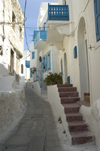 Greece, Dodecanese Islands,Nisyros: narrow streets of Mandraki with coloured wooden balconies - photo by P.Hellander