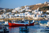 Greek islands - Mykonos - Hora / Chora / Myconos / JMK:  boats - town harbour - photo by D.Smith