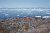 Greenland - Ilulissat / Jakobshavn - timberbuildings and icebergs in Disko bay - photo by W.Allgower