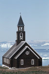 Greenland - Ilulissat / Jakobshavn - the Zion church, built in 1782 - it was shifted in 1930 to this location, beforeit stood 50 m closer to the shore - photo by W.Allgower