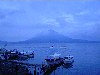 Guatemala - Lake Atitlan: boats, pier and volcano / Barcas y muelle en lago de Atitlan (photographer: Hector Roldn)