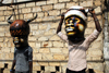Bissau, Guinea Bissau / Guin Bissau: Cho de Papel Varela quarter, Carnival masks, men with masks / Bairro Cho de Papel Varela, mscaras de Carnaval, preparao, homens com mscaras - photo by R.V.Lopes