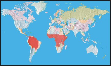 World map - Yellow Fever Infected Areas