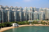 Hong Kong: Sham Tseng (NT), from Ma Wan bridge - beach and apartment blocks - photo by M.Torres