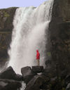Iceland Pingvelier Waterfall with person (photo by B.Cain)