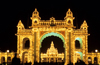 India - Mysore (Karnataka state) / MYQ:  Amba Vilas - Mysore Palace - former residence of the Wodeyar kings - architect Henry Irwin -  Indo-Saracenic style - at night - photo by W.Allgwer