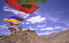 India - Ladakh - Jammu and Kashmir - Leh: prayer flags connect the two peaks of the peak of victory - Namgyal Tsemo Gompa in the background - photo by W.Allgwer