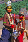 India - Hampi, Karnataka: children are playing the god Hanuman during a festival - photo by E.Petitalot
