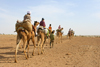 Jaisalmer, Rajasthan, India: camel caravan in the deset - photo by M.Wright
