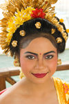 Padangbai, Bali, Indonesia: close-up portrait of young Balinese woman wearing floral hat - photo by D.Smith