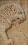 Iran - Shiraz: chained lion - bas-relief -Qavam House - Narenjestan e Qavam - photo by M.Torres