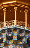 Iran - Shiraz: minaret detail - muqarnas and balcony - mausoleum of Sayyed Aladdin Hossein - photo by M.Torres