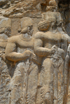 Iran - Naqsh-e Rajab: Shapur's Parade - noblemen - courtiers  following king Shapur I - rock carving - photo by M.Torres