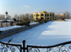 Tabriz - East Azerbaijan, Iran: Shahgoli / El-Goli park in winter - frozen pond and Qadjar summer palace - built in the Agh Ghoyonlo period and developed in Safavid period - photo by N.Mahmudova