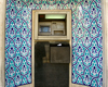 Isfahan / Esfahan, Iran: cash machine in a mihrab style nice with blue tiles - ATM, a modern qibla - photo by N.Mahmudova