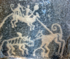 Yazd, Iran: hunting scene - petroglyphs from Ernan village - Alexander's Prison - photo by N.Mahmudova