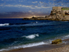 Israel - Qesarriya / Caesarea Maritima / Caesarea Palaestina: Crusader's dungeons - beach by the old city - photo by Efi Keren