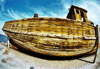 Israel - Dead sea / Yam Ha-Melah: old wooden ship shot with a fisheye lens - photo by C.Ariav