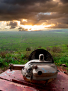 Golan Heights, Israel: view over the valley of Galilee from an old tank turret - remains of the Six-Day War - photo by E.Keren