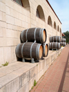 Golan Heights, Israel: wooden barrels along the wall of Yarden winery - producer of Kosher wines - photo by E.Keren
