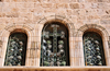 Jerusalem, Israel: Holy Sepulcher church - triple window decorated with Armenian motives - wrought Iron latticework - parvis - Christian quarter - photo by M.Torres