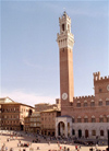 Italy / Italia - Siena  (Toscany / Toscana) / FLR : central square - Historic Centre of Siena - Mangia tower - Unesco world heritage site - photo by M.Bergsma