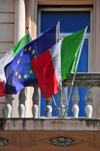Rome, Italy: Italian and European flags - Via Nazionale- Hotel Giolli - photo by M.Torres