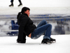 Kazakhstan, Medeu ice stadium, Almaty: a girl recovers from a fall - photo by M.Torres