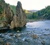 Kazakhstan - Ulba river flows from the Altai mountains - rocky banks - photo by V.Sidoropolev